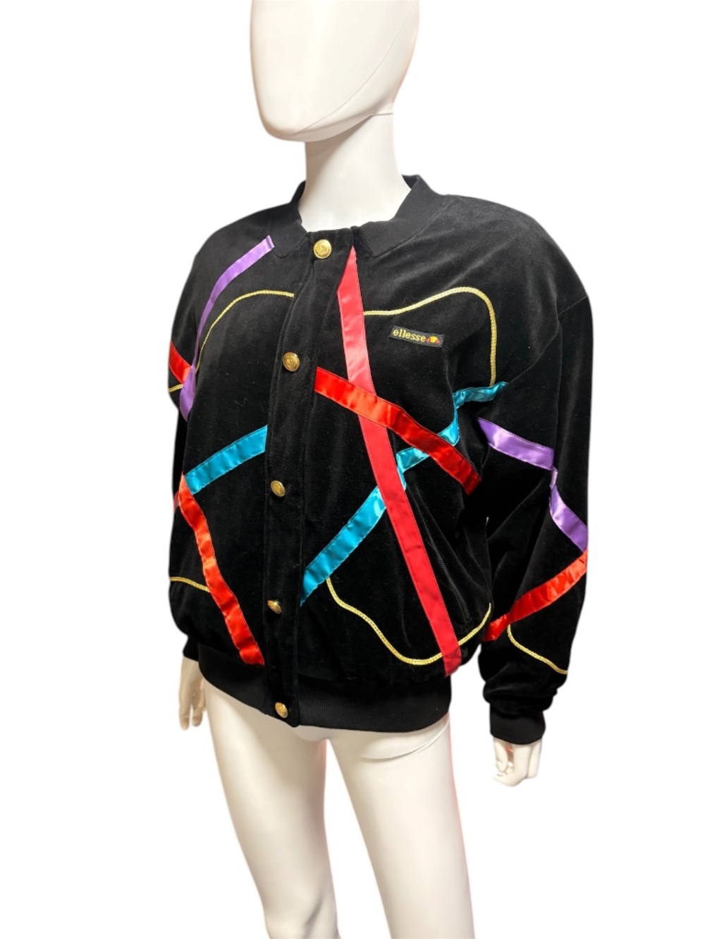 Vintage 1980s Ellesse Ribbon Gold Button Puff Jacket - S 🌟